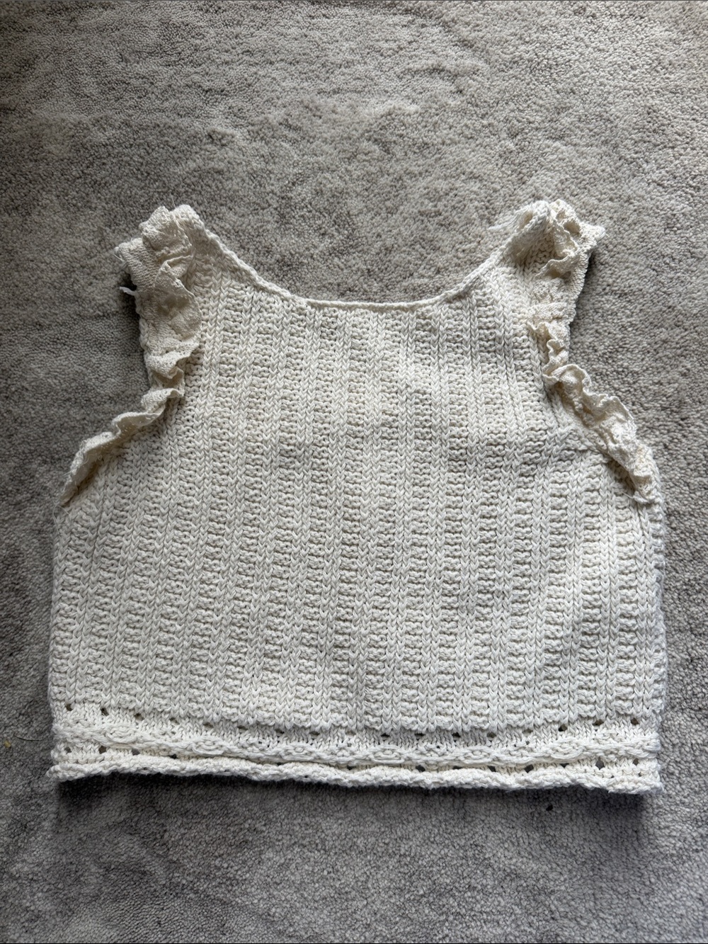 Girl’s Cream Crochet Ruffle Sleeve Tank Top